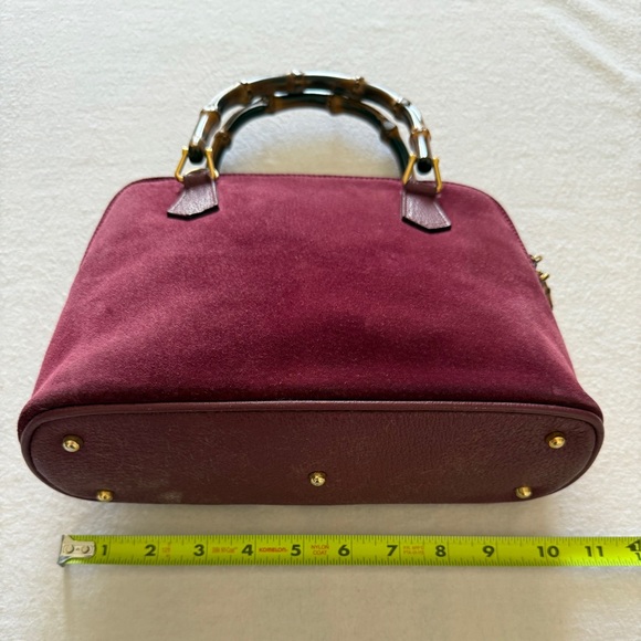 GUCCI Diana Bordeaux Plum Suede Purse Bamboo Handles Pristine Fall’s IT Color - Picture 10 of 14